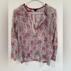 Theory Floral Pink Sheer Silk Cotton Blend Tunic Top S/P EUC